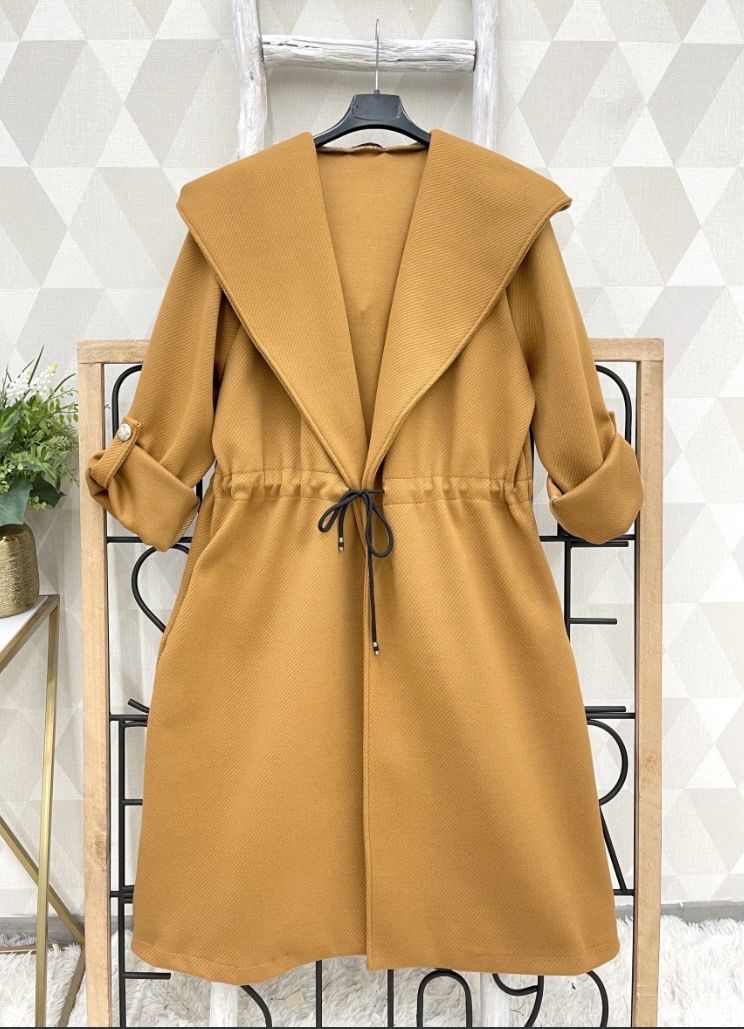 Dames mantel met capuchon – Grijze trenchcoat met strikceintuur – Lichte jas voor voorjaar &amp; herfst
