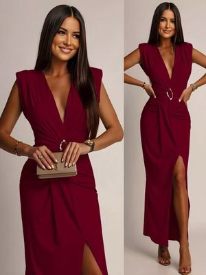 Slanke Aanpassende Maxi Jurk Met Split - Casual Chique Jurk Dames