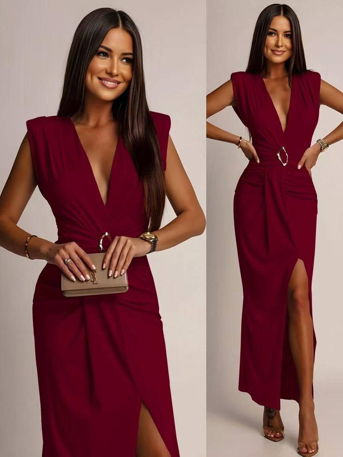 Slanke Aanpassende Maxi Jurk Met Split - Casual Chique Jurk Dames