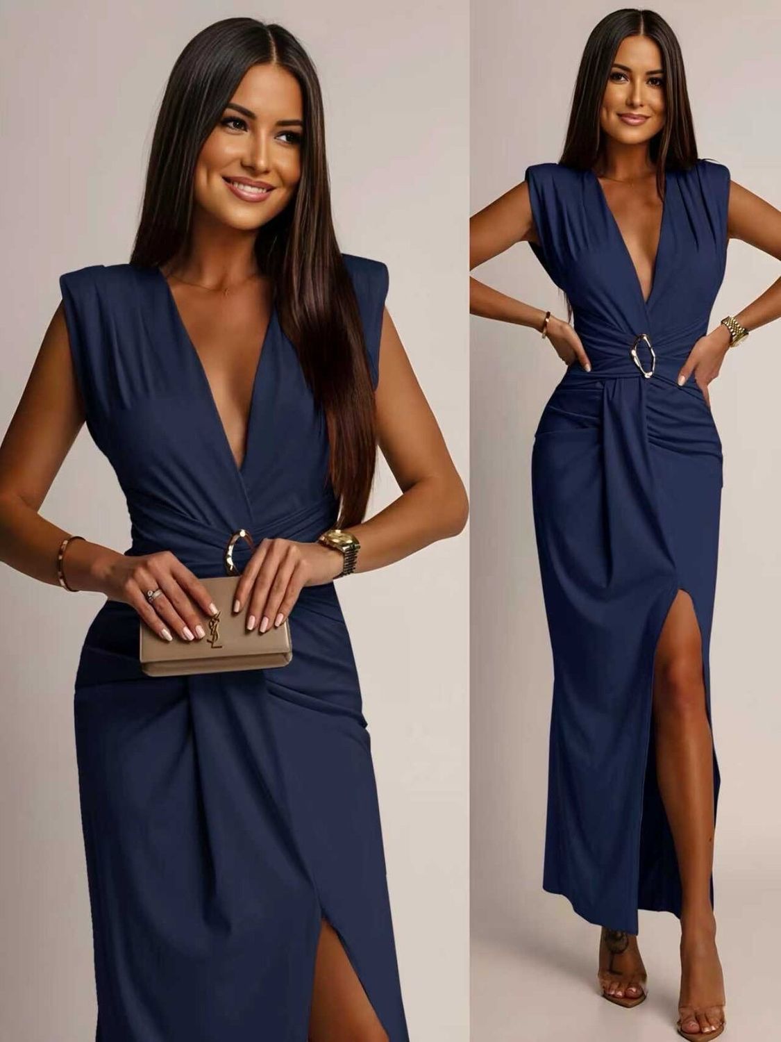 Slanke Aanpassende Maxi Jurk Met Split - Casual Chique Jurk Dames