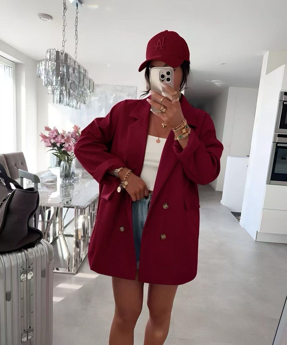 Oversized blazer dames rood – Casual chic jasje met knopen
