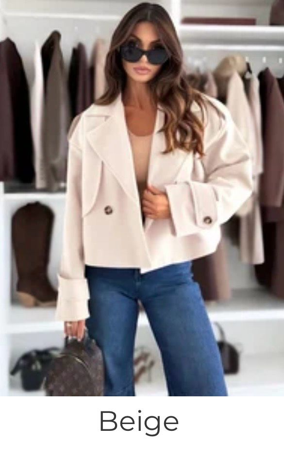 Modern cropped jacket dames – Elegant jasje met wollen voering 