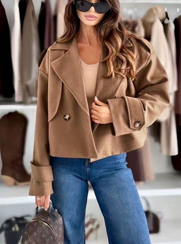 Modern cropped jacket dames – Elegant jasje met wollen voering 