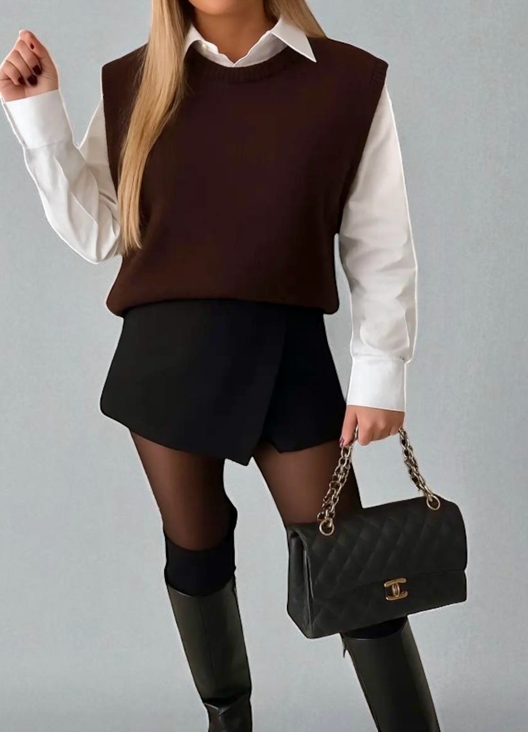 One Size Mouwloos Gebreide Sweater Spencer - Preppy Layered Look voor Dames