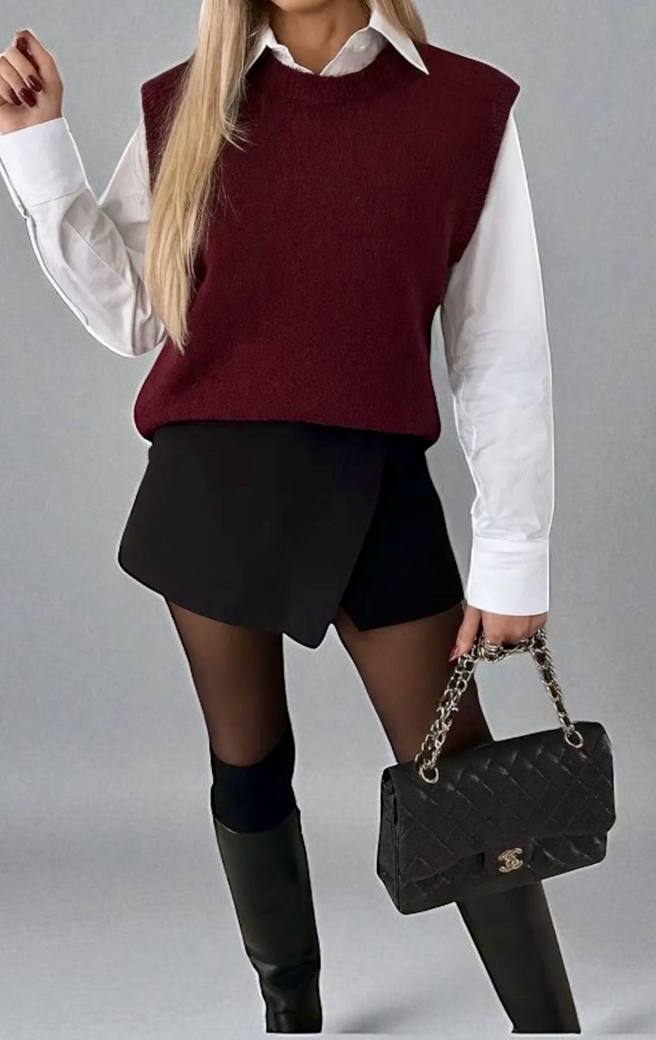 One Size Mouwloos Gebreide Sweater Spencer - Preppy Layered Look voor Dames