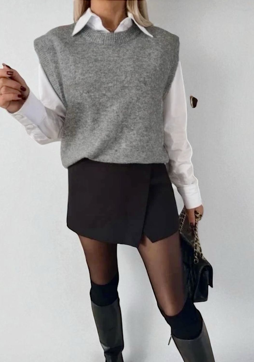 One Size Mouwloos Gebreide Sweater Spencer - Preppy Layered Look voor Dames
