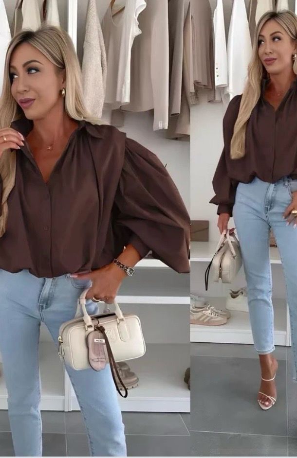 Blouse met pofmouwen dames – zwarte blouse – elegante oversized look