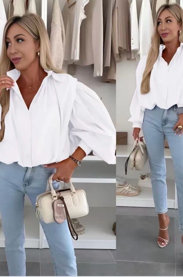 Blouse met pofmouwen dames – zwarte blouse – elegante oversized look