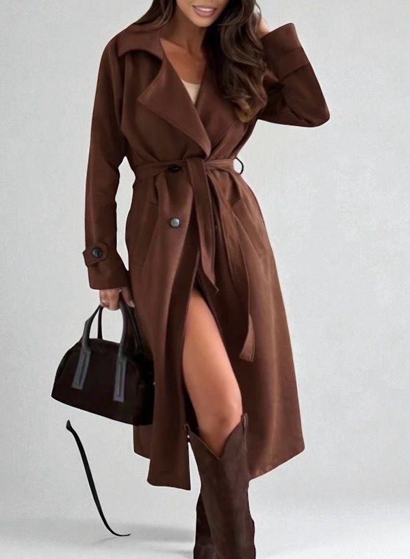 Mooie trenchcoat dames – lange jas met ceintuur – elegante herfst en winterjas 