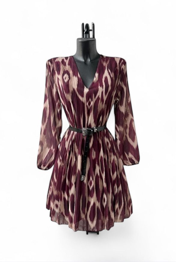 Printed plooijurk met viscose lining- frivole midi jurk voor dames