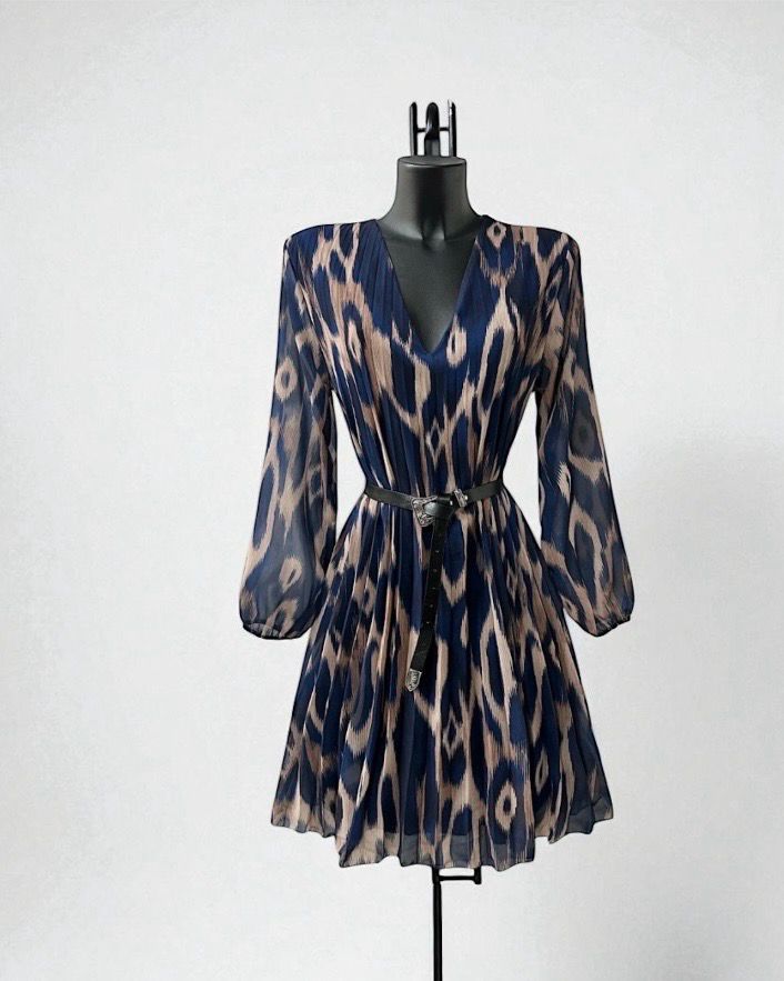 Printed plooijurk met viscose lining- frivole midi jurk voor dames