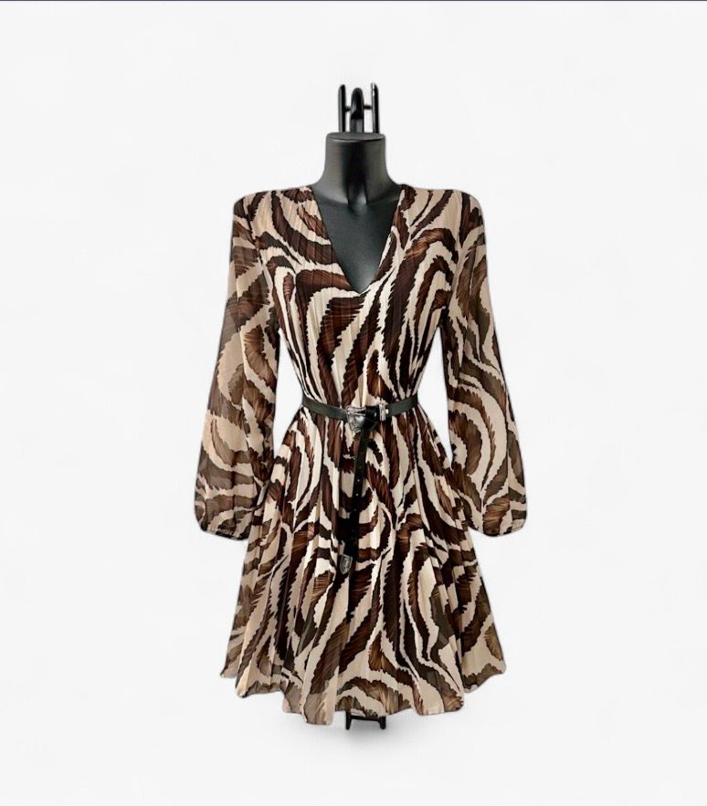 Printed plooijurk met viscose lining- frivole midi jurk voor dames