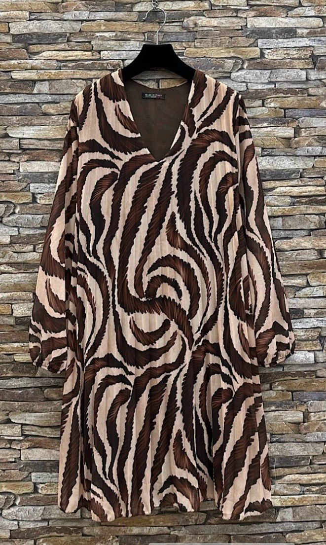 Printed plooijurk met viscose lining- frivole midi jurk voor dames