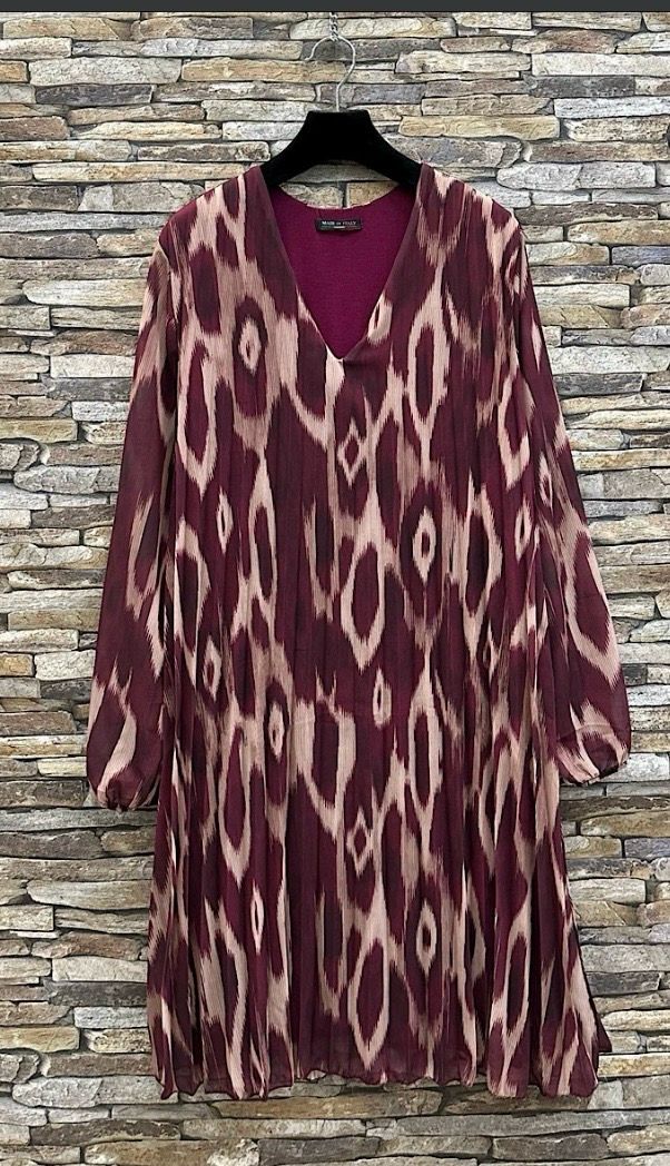 Printed plooijurk met viscose lining- frivole midi jurk voor dames