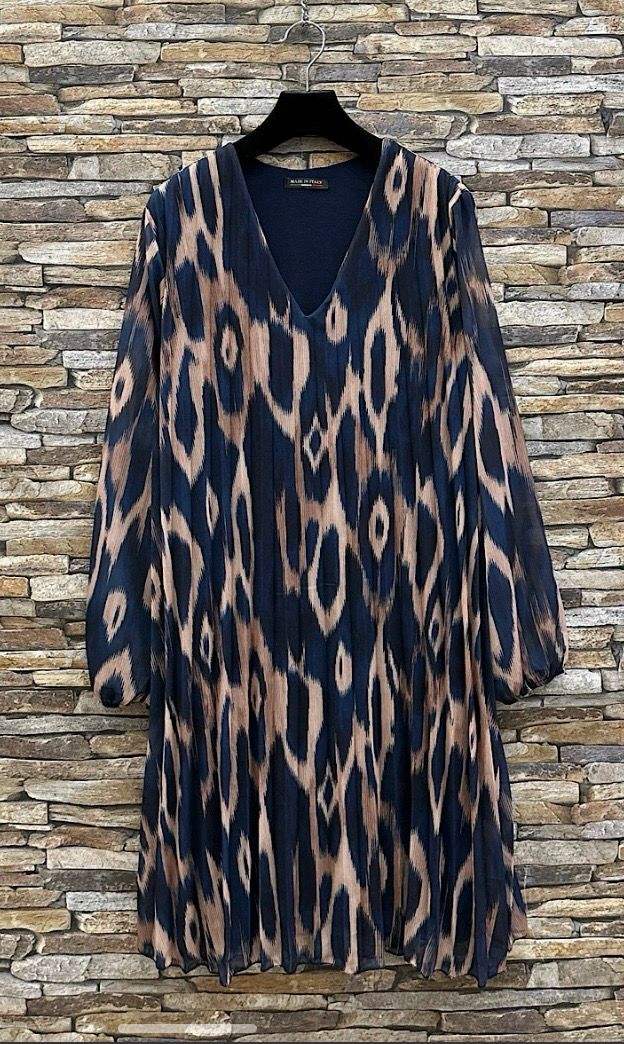 Printed plooijurk met viscose lining- frivole midi jurk voor dames