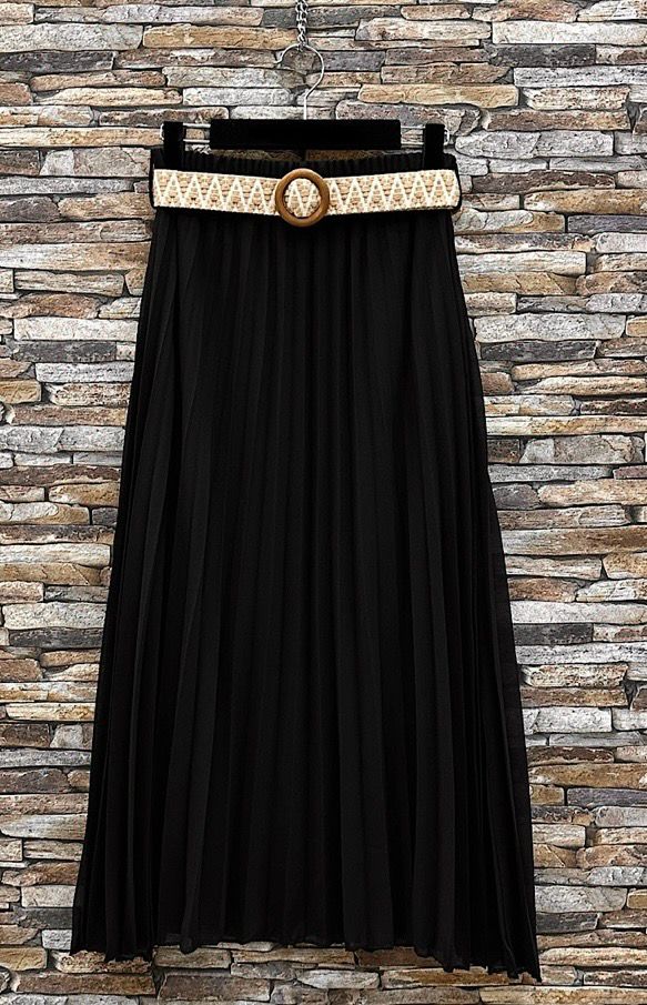 Effen kleur Vloeiende plooirok met viscose lining- midi rok met bohemian belt