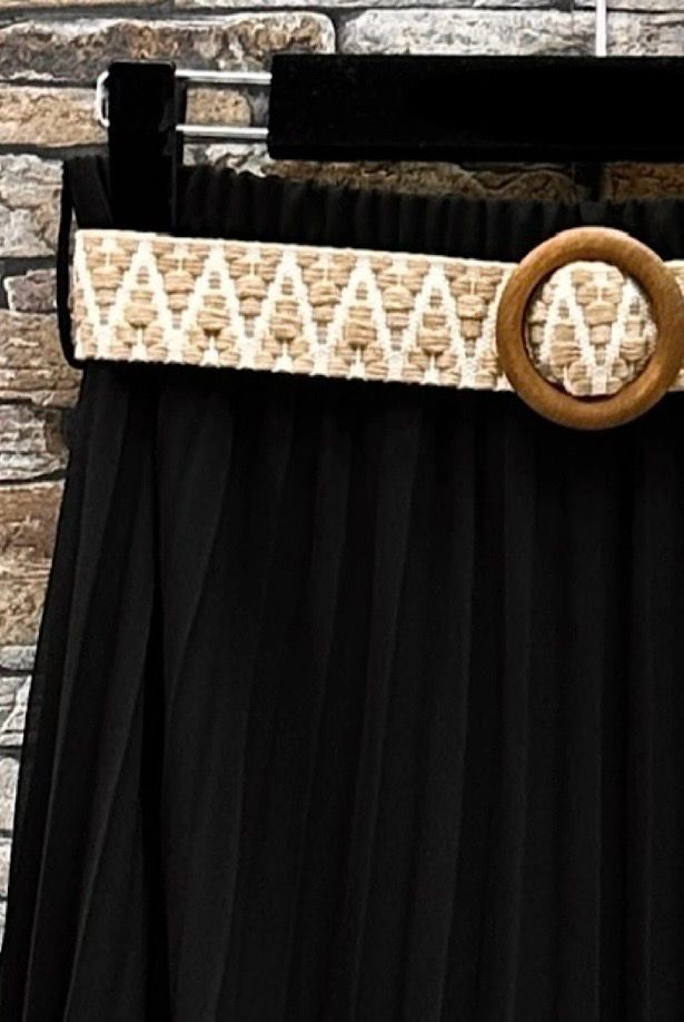 Effen kleur Vloeiende plooirok met viscose lining- midi rok met bohemian belt