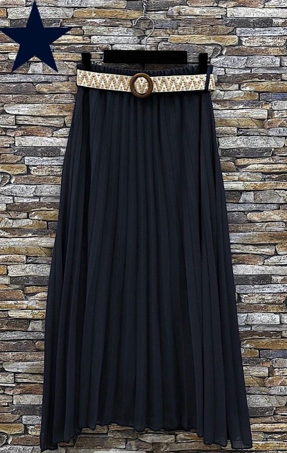 Effen kleur Vloeiende plooirok met viscose lining- midi rok met bohemian belt