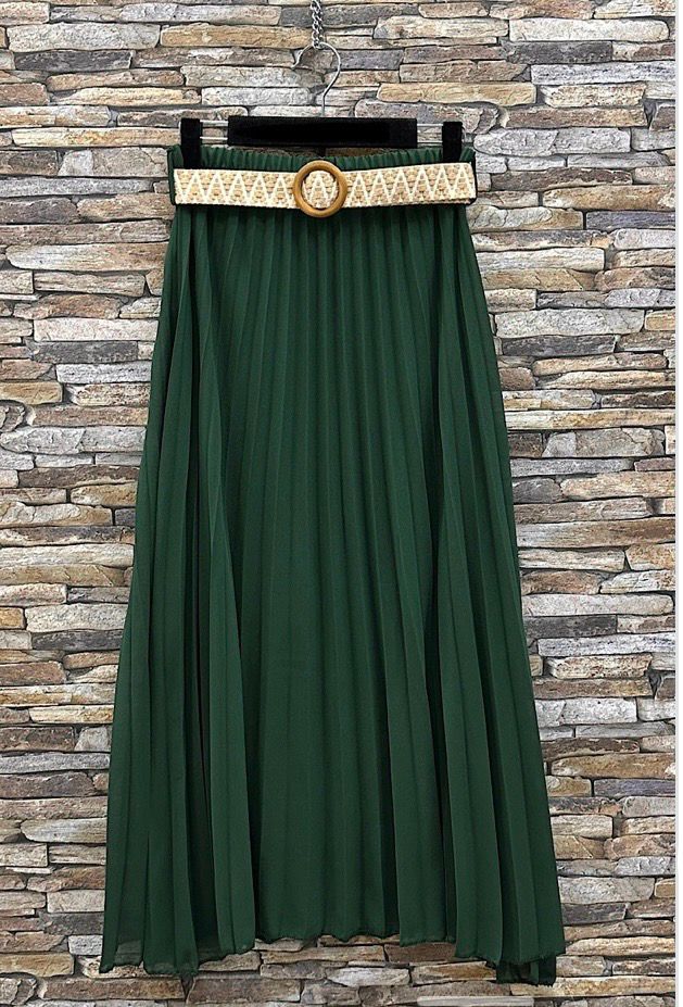 Effen kleur Vloeiende plooirok met viscose lining- midi rok met bohemian belt