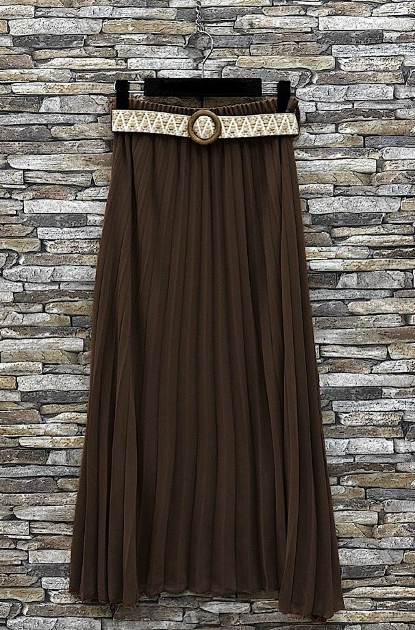 Effen kleur Vloeiende plooirok met viscose lining- midi rok met bohemian belt