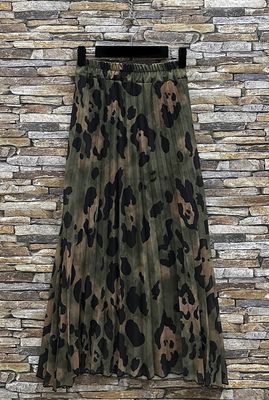 Lange plooirok met print-  geplisseerde midi rok met panterprint en viscose voering