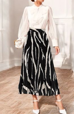 Lange plooirok met print-  geplisseerde midi rok met panterprint en viscose voering 