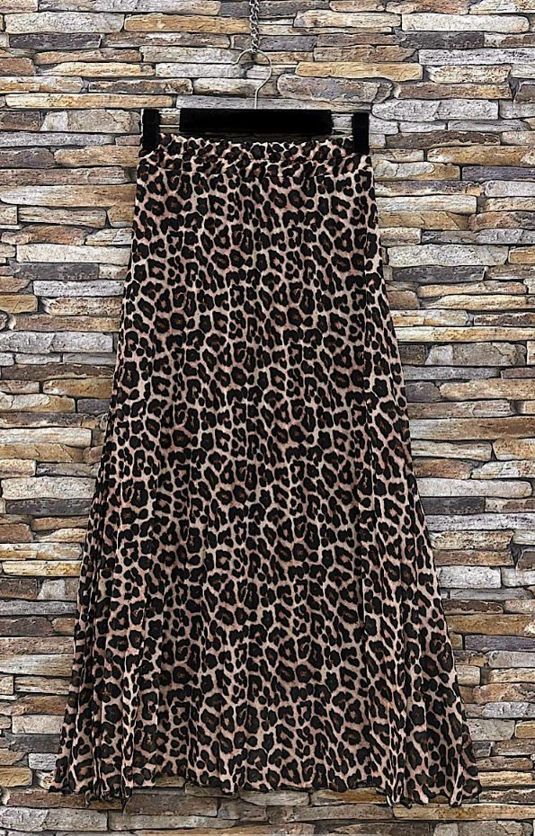 Lange plooirok met print-  geplisseerde midi rok met panterprint en viscose voering 