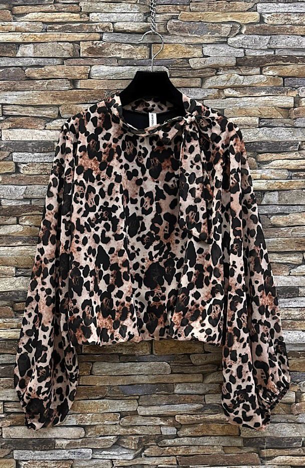 Trendy print blouse Infinity Me met chic strik detail - Stijlvolle cowl neck top met ballonmouwen | Herbal Infinity België