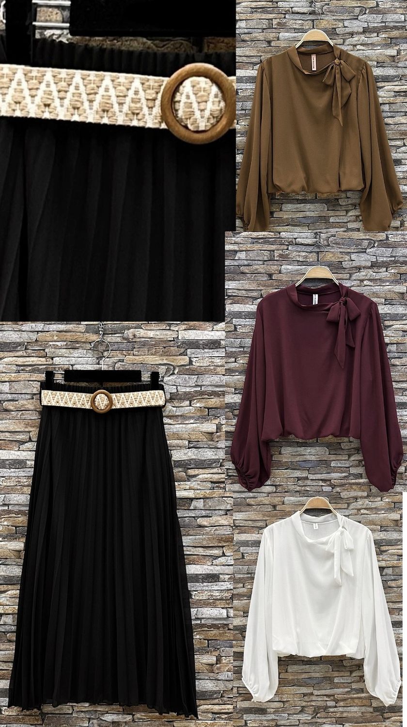 Effen kleur Vloeiende plooirok met viscose lining- midi rok met bohemian belt
