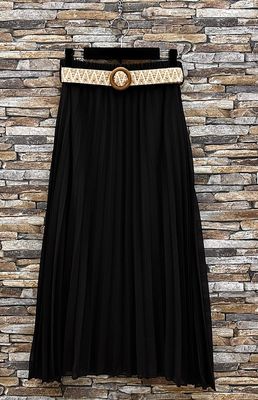Effen kleur Vloeiende plooirok met viscose lining- midi rok met bohemian belt