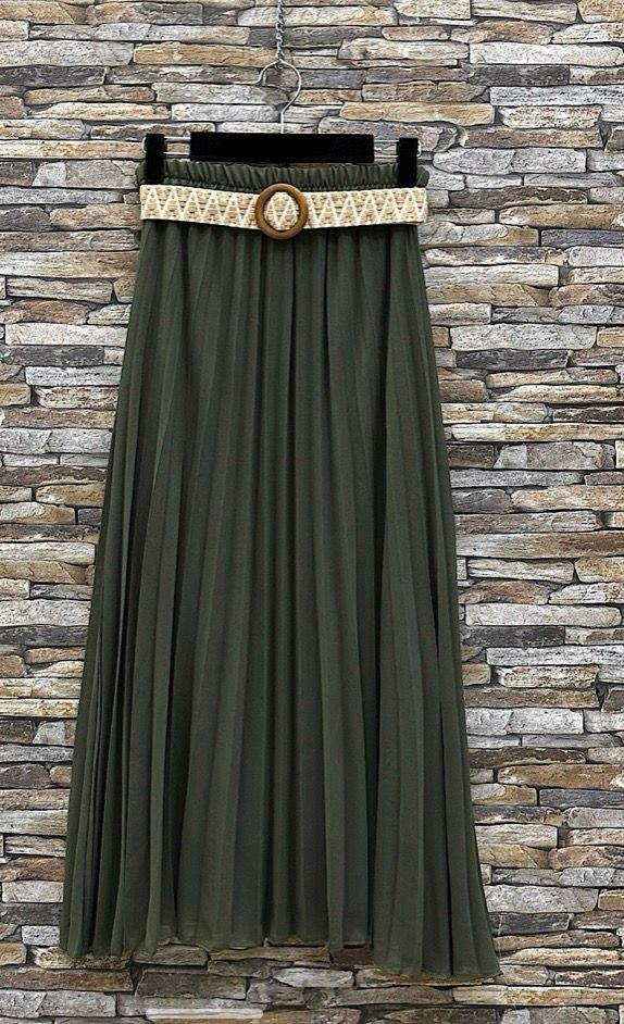 Effen kleur Vloeiende plooirok met viscose lining- midi rok met bohemian belt