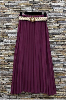 Effen kleur Vloeiende plooirok met viscose lining- midi rok met bohemian belt