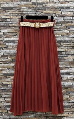 Effen kleur Vloeiende plooirok met viscose lining- midi rok met bohemian belt
