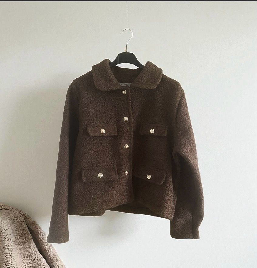 bruine korte boucle teddy jas voor dames, zachte teddy textuur, comfortabele korte recht model vest- infinity me