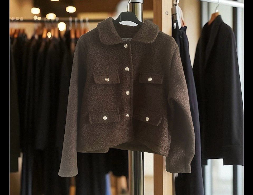 bruine korte boucle teddy jas voor dames, zachte teddy textuur, comfortabele korte recht model vest- infinity me