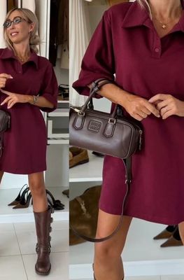 Burgundi polo jurk dames – korte jurk met kraag en knoopsluiting – casual chic outfit