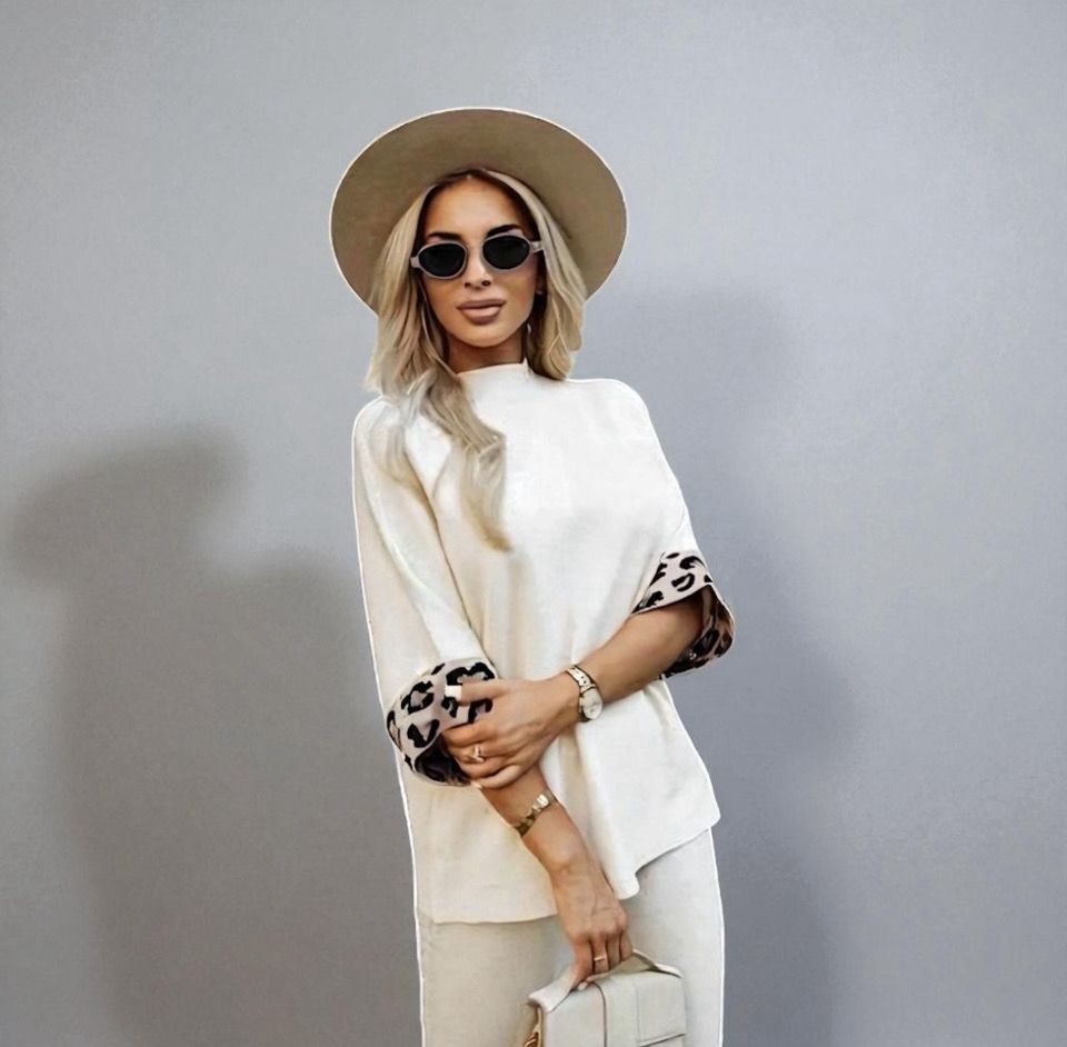 Trui met hoge hals En Korte Mouwen Sweater Met luipaardprint op de mouwen Voor Dames