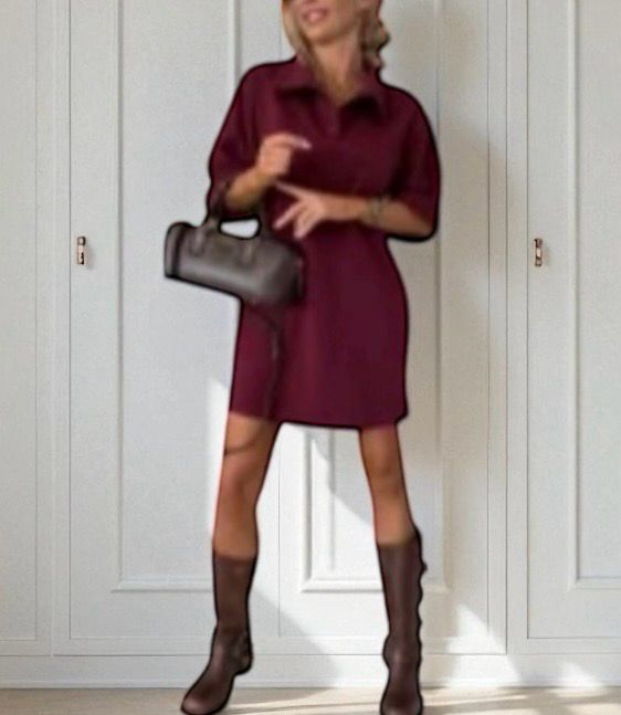Burgundi polo jurk dames – korte jurk met kraag en knoopsluiting – casual chic outfit