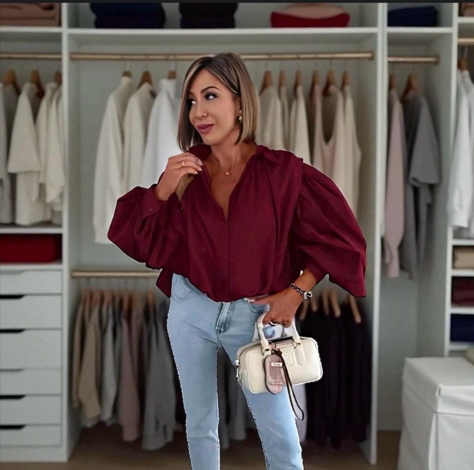 Blouse met pofmouwen dames – rode blouse – elegante oversized look