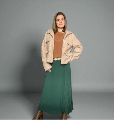 Effen kleur Vloeiende plooirok met viscose lining- midi rok met bohemian belt