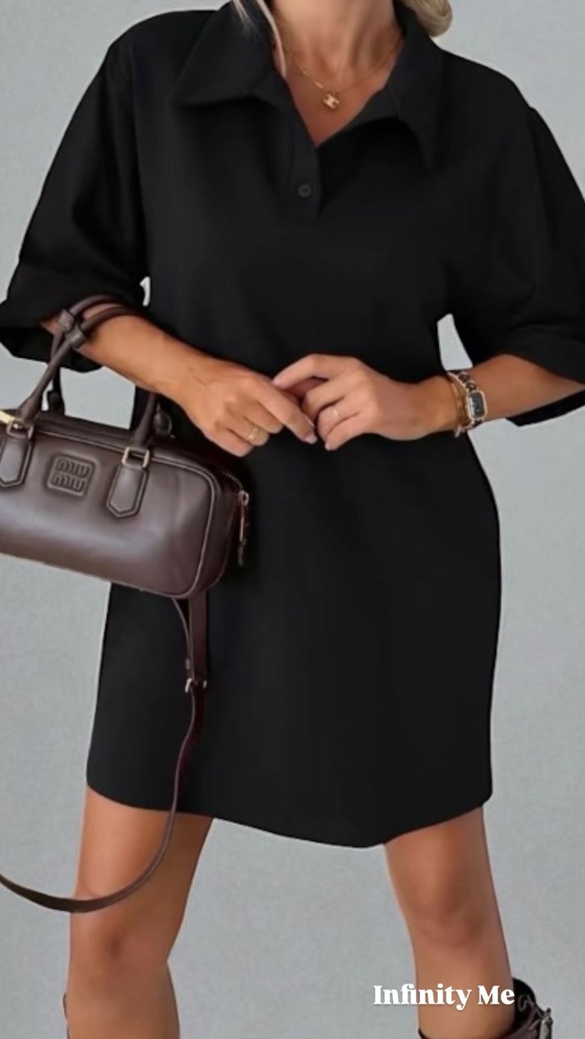 Zwarte polo jurk dames – korte jurk met kraag en knoopsluiting – casual chic outfit