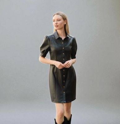 PU korte shirt jurk moderne uitstraling - Infinity Me