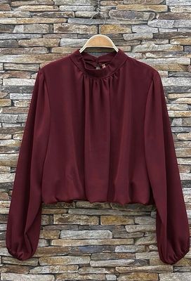 Elegante blouse in effen kleur en romantische soepelvallende mouwen – trendy met viscose voering