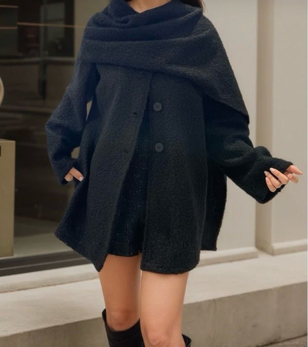 Teddy Coat met Ingebouwde Sjaal – Warme Oversized Jas