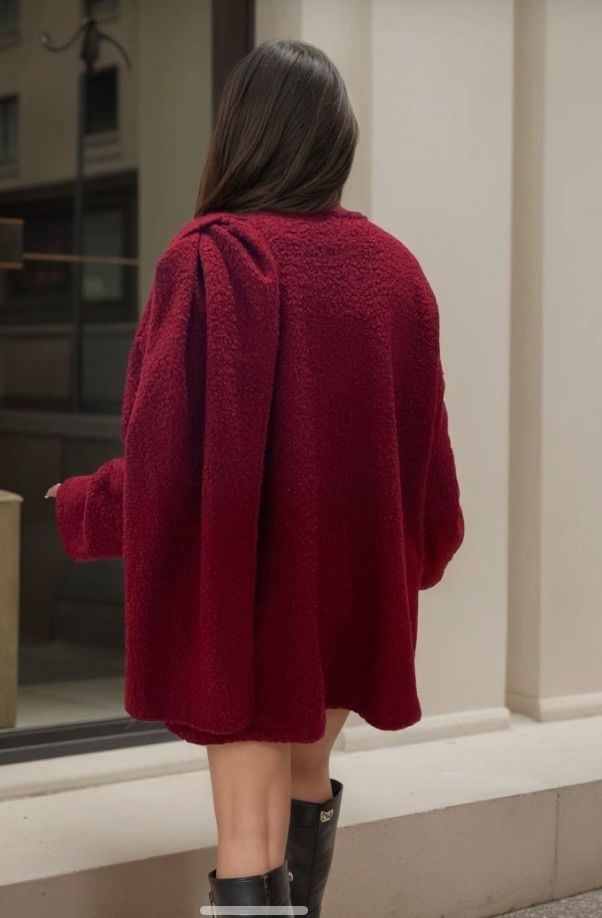 Teddy Coat met Ingebouwde Sjaal – Warme Oversized Jas