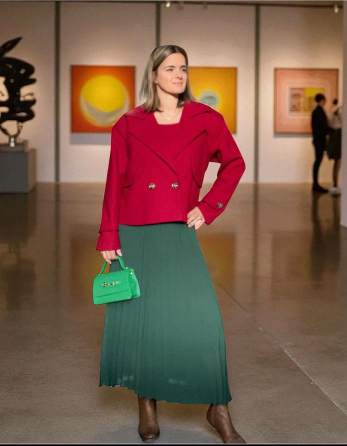 Effen kleur Vloeiende plooirok met viscose lining- midi rok met bohemian belt