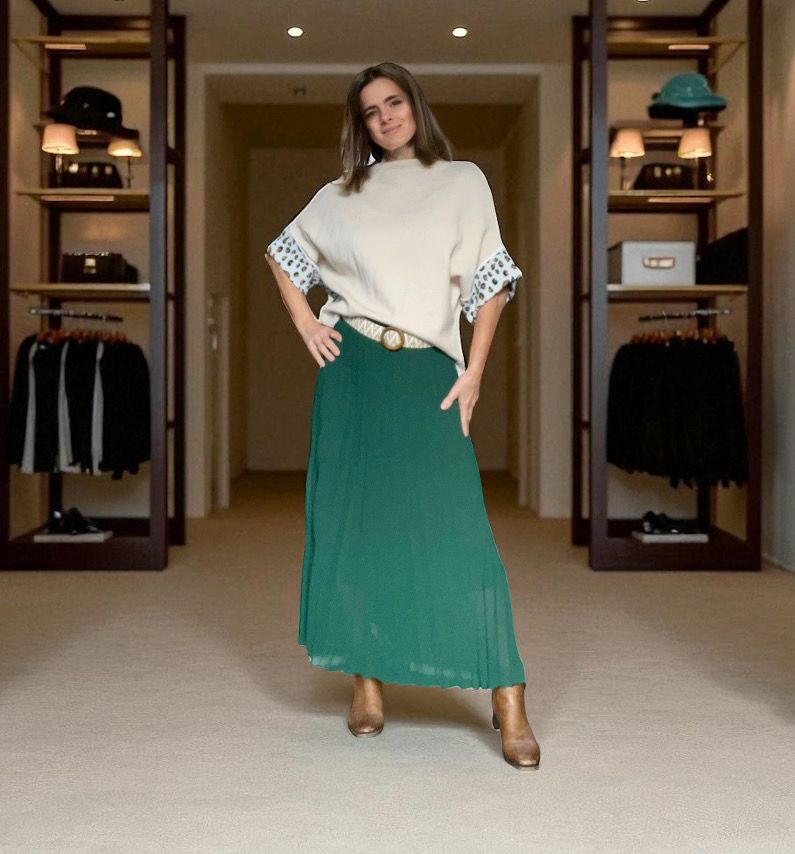 Effen kleur Vloeiende plooirok met viscose lining- midi rok met bohemian belt