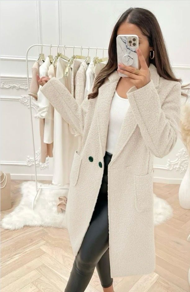 Pluche teddy mid- length coat met zakken voor dames 