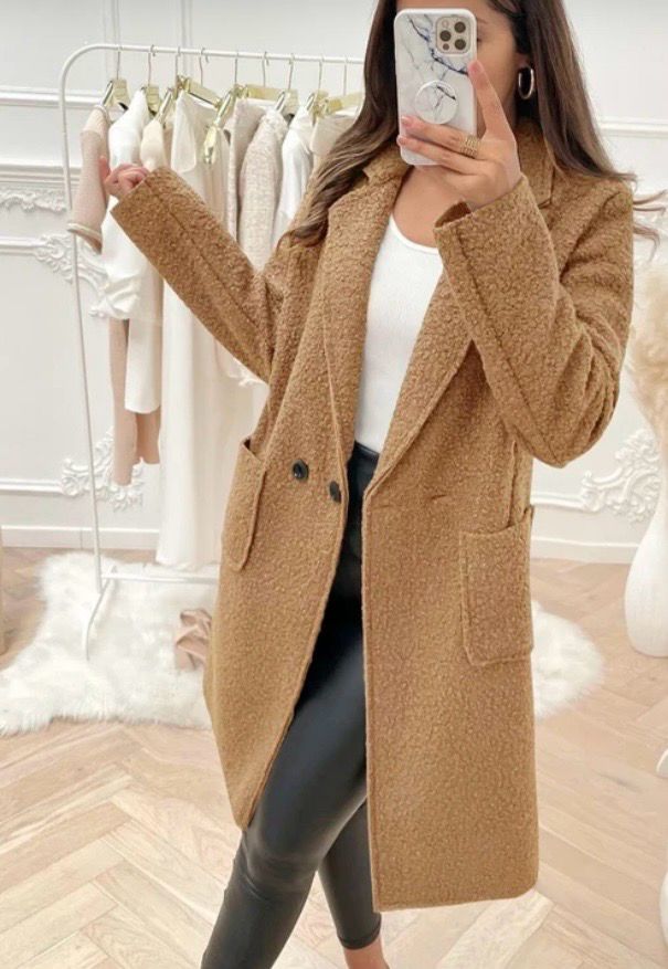 Pluche teddy mid- length coat met zakken voor dames 