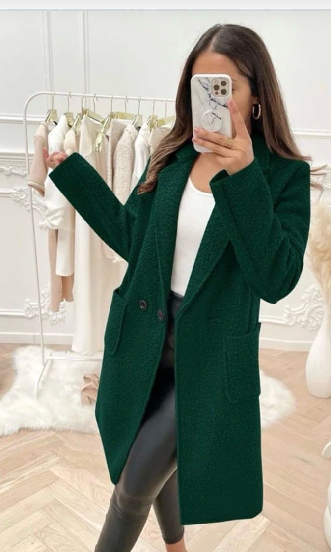 Pluche teddy mid- length coat met zakken voor dames 